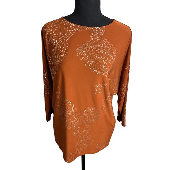 Susan Graver Tops - Susan Graver Regular Foil-Printed Liquid Knit Tunic SPICE NWOT SIZE XXS